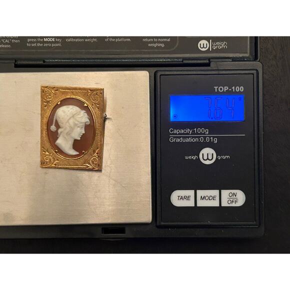 Antique Estate Victorian 18k Italian 750 Gold Hand Carved Shell Cameo Brooch - Picture 3 of 9